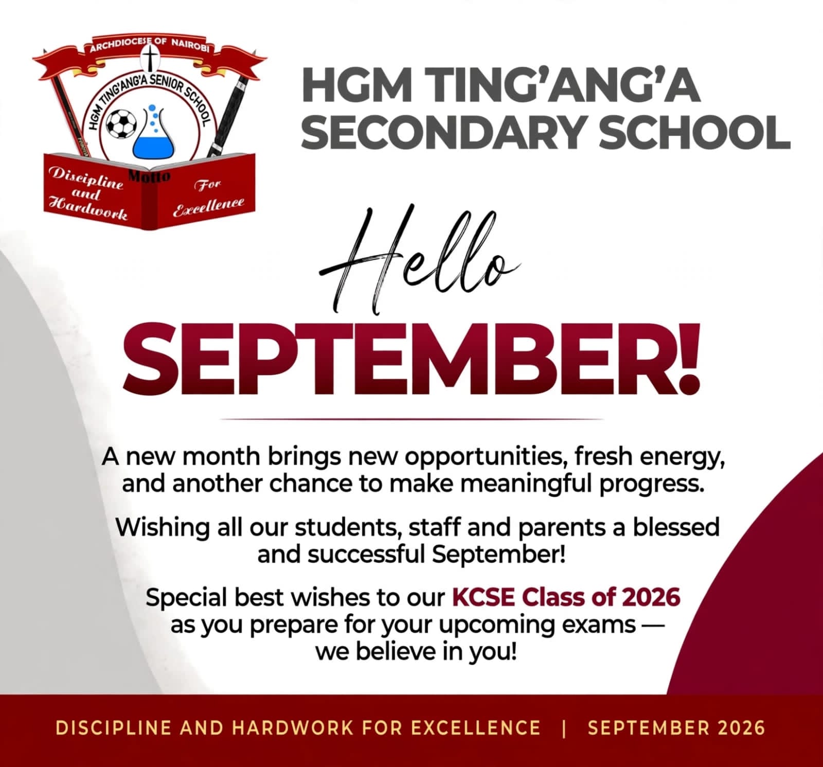 Happy New Month Message from HGM Ting'ang'a Senior School